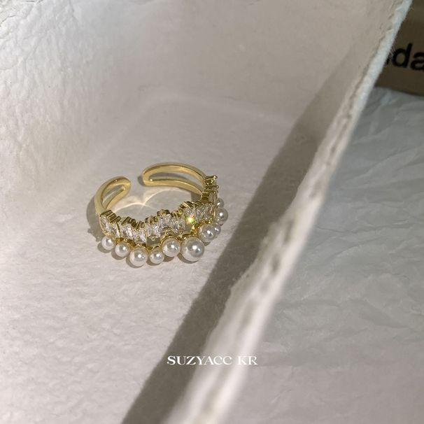 white Pearl Kr Zircon Suzyacc Exquisite Open Ring, Light Luxury, Niche Temperament, High-end Feel, Index Finger Ring , Luxury, Temperament, Feel,_ipsvogv.com