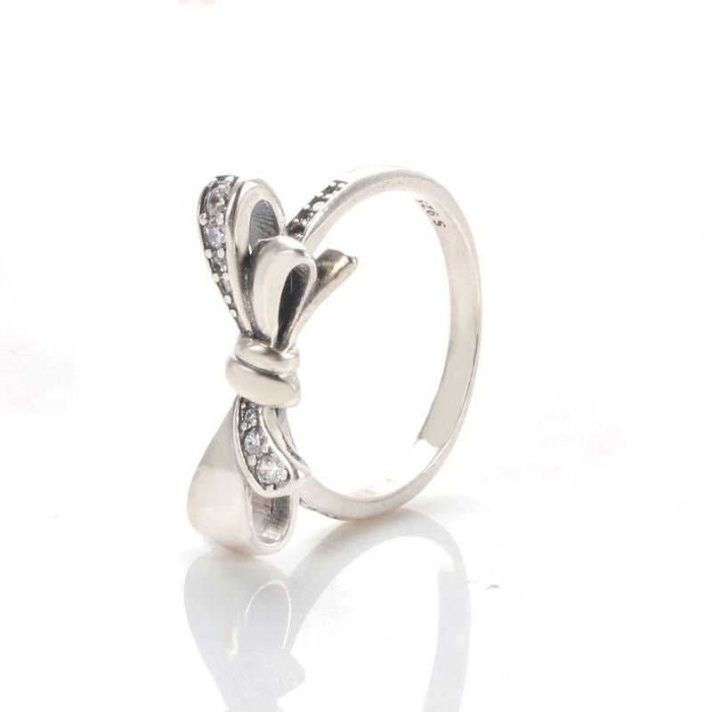 Women's Jewelry Elegant Bow Ring With Zircon Stones, Silver-Toned Copper Alloy Statement Ring For Valentine's Day, Birthday Gift, Fashion Accessory_ipsvogv.com