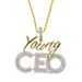 Men's Hip Hop Jewelry YOUNG CEO Pendant Necklace With Cubic Zirconia, Durable Copper Chain For Trendy Streetwear Look (Silver/Gold, 60cm)_ipsvogv.com