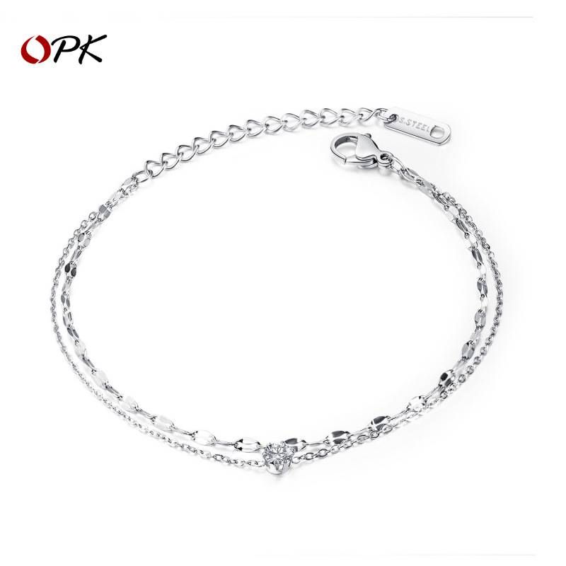 Women's Jewelry Fashionable And Compact Double Layer Single Diamond Stainless Steel Jewelry Rose Gold Plated Women's Titanium Steel Bracelet_ipsvogv.com