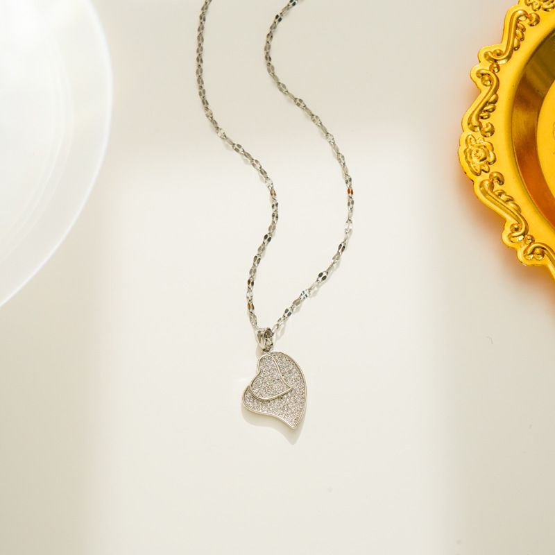 Full Diamond Necklace Women's Titanium Steel Minimalist Clavicle Chain Micro Set Zircon Love Pendant Gold Plated Popular_ipsvogv.com