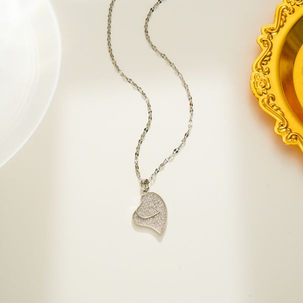 Full Diamond Necklace Women's Titanium Steel Minimalist Clavicle Chain Micro Set Zircon Love Pendant Gold Plated Popular_ipsvogv.com