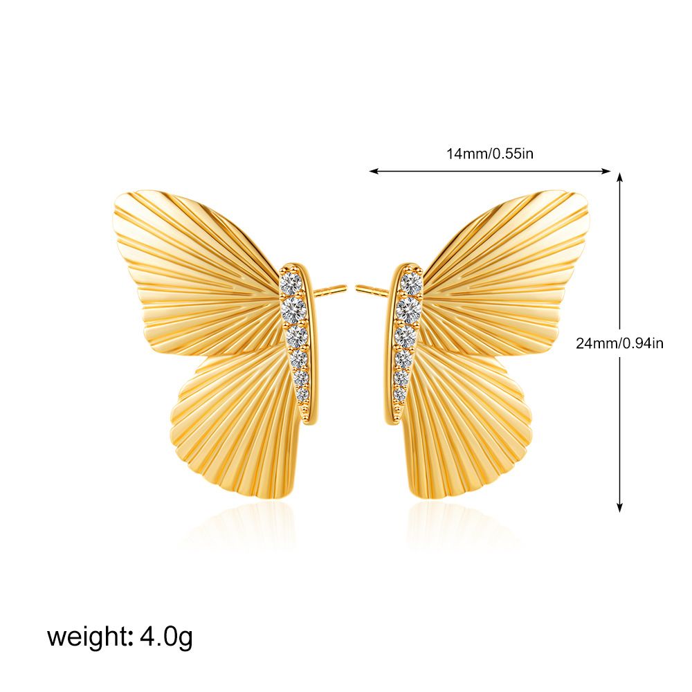 Women’s Jewelry Set Fashion Fashion High End Retro Symmetrical Gold Zircon Earrings Butterfly Shape Earrings_ipsvogv.com