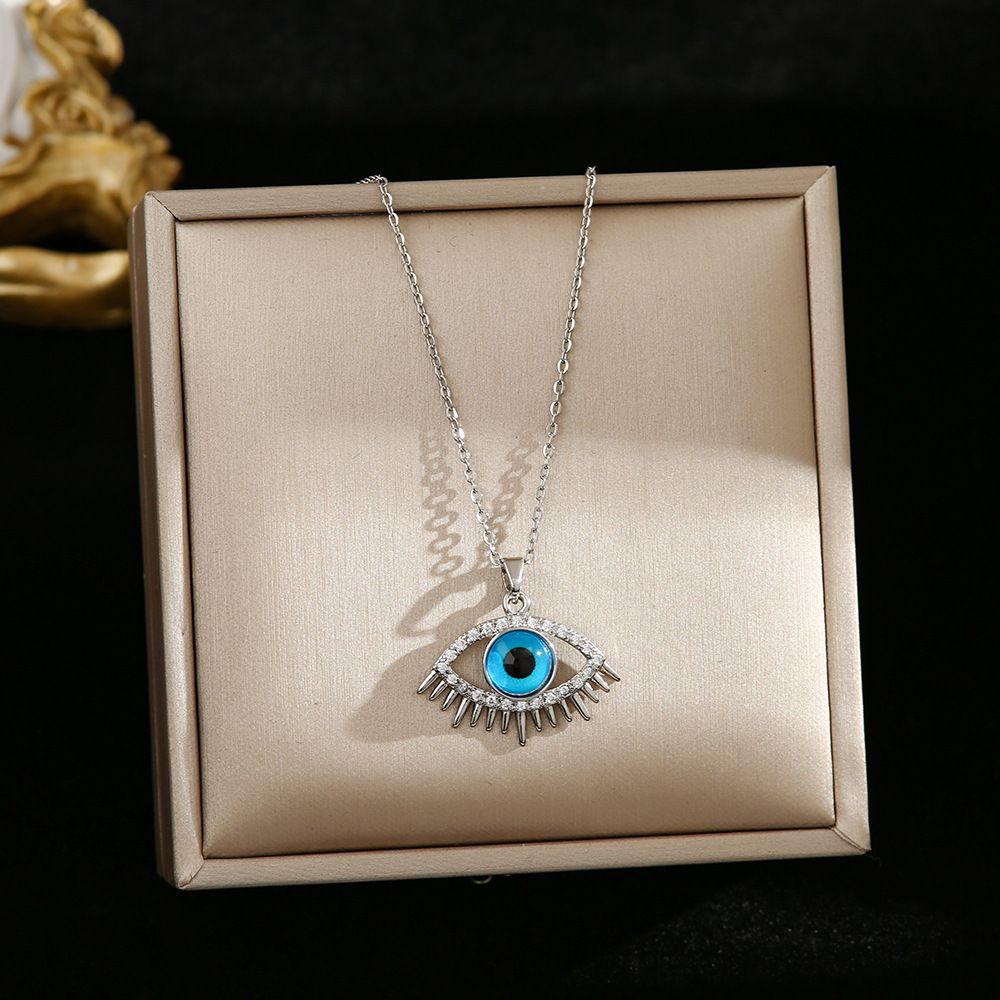 Colorfast Türkiye Blue Eyes Devil's Eye Pendant Titanium Steel Necklace Minority Collar Chain Copper Gold Plated_ipsvogv.com