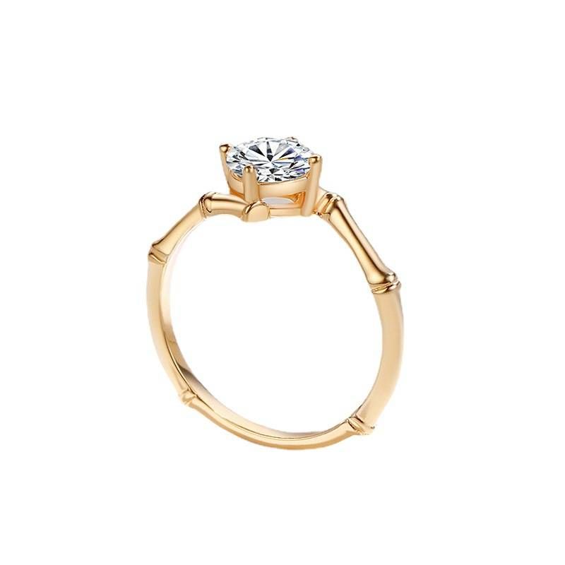 S925 Silver Moissanite Ring Female New Fashion 1ct Four Claw Twisted Arm Bamboo Champagne Color Genuine Diamond Ring_ipsvogv.com