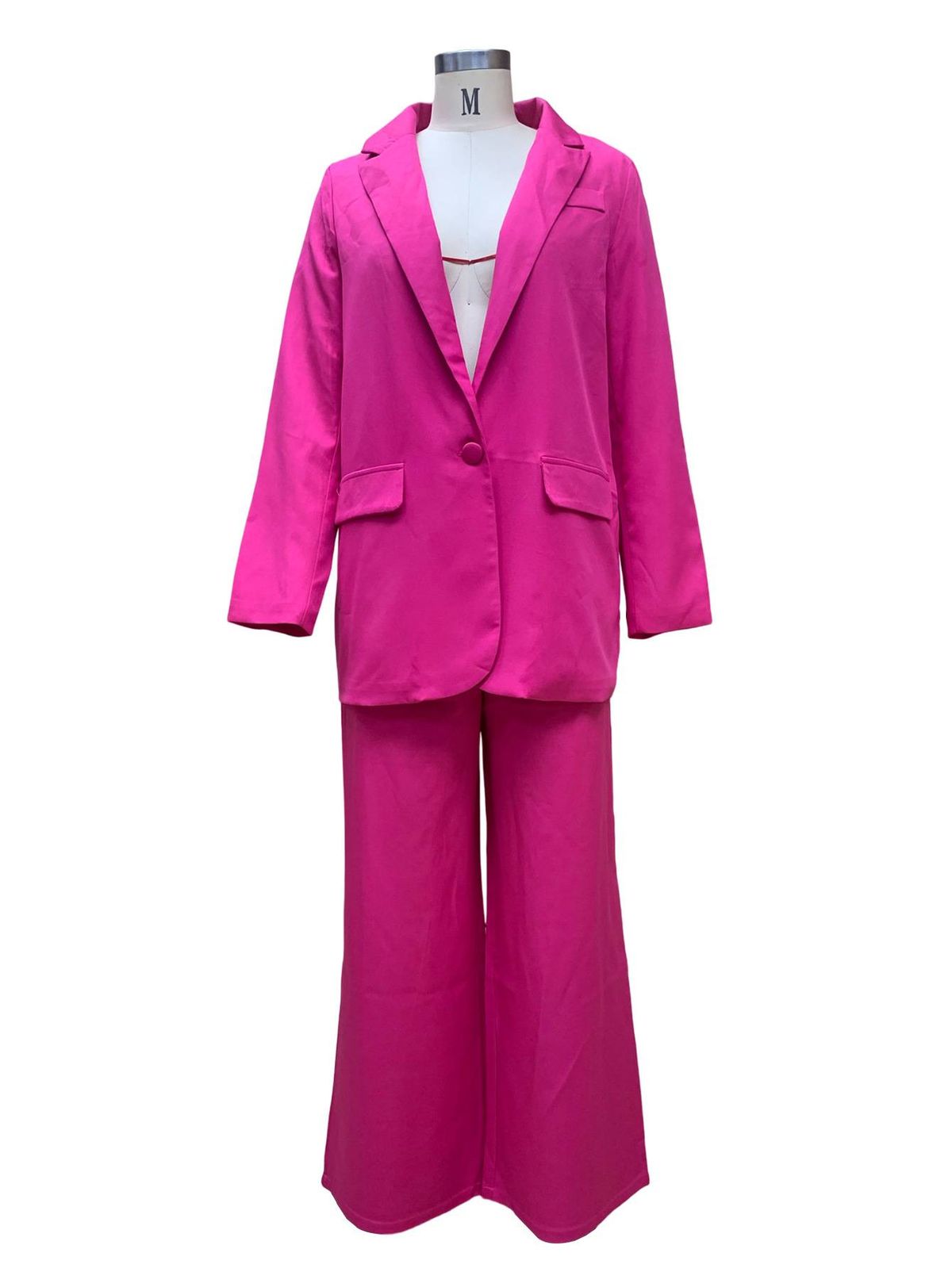Women's Clothing Elegant Solid Color Split Sleeve Lapel Suit Pocket Straight Pants Suit_ipsvogv.com