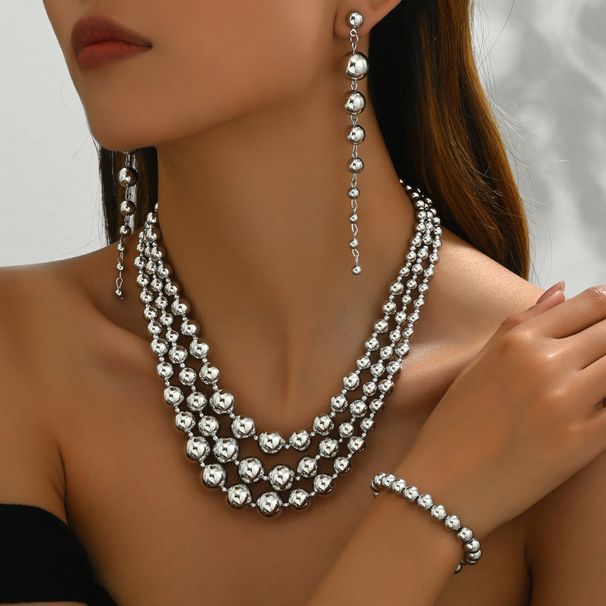 Spicy girl style women's necklace, earring, jewelry set, niche bead, multi-layer collarbone chain, versatile bracelet_ipsvogv.com