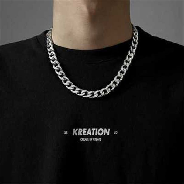 Titanium Steel Cuban Chain Hip Hop Stainless Steel NK Thick Chain Necklace Fashion Male And Female Hiphop Accessories Plain Chain No Pendant_ipsvogv.com