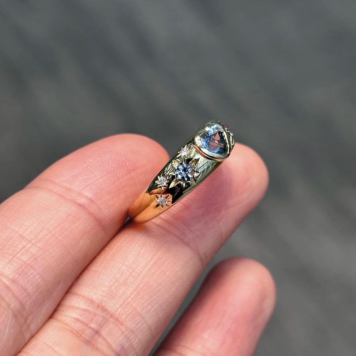 sea Light Fresh Luxury, Blue Sweet Zircon Heart-shaped Star Ring, Niche And Unique Design, Open Mouth Ring For Women Luxury, , Design,_ipsvogv.com
