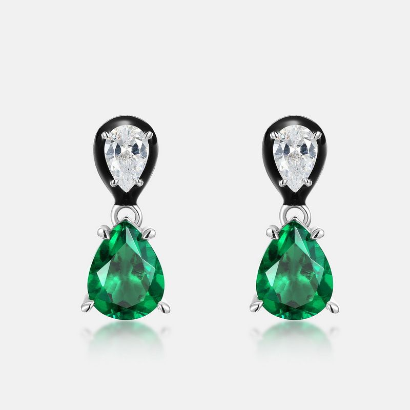 Water drop cultivated emerald earrings S925 silver claw inlaid colored gemstone retro earrings light luxury fashion_ipsvogv.com