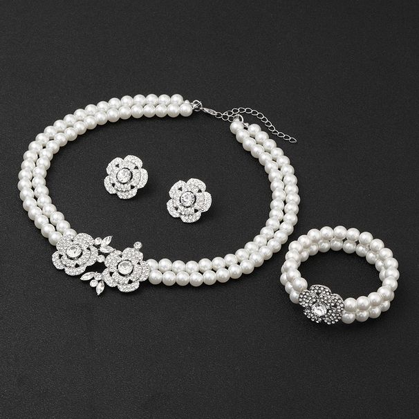 Hot Selling Flower Pearl Necklace Women Three-Piece Set Suitable For Wedding And Evening Banquet_ipsvogv.com