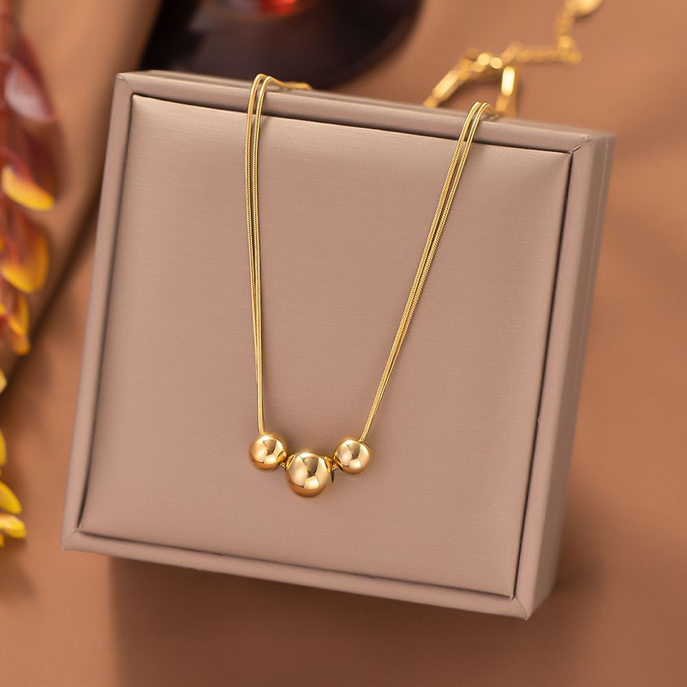 Double Layered With Transfer Beads, Titanium Steel Necklace For Women's Fashion And Versatile Design Without Fading_ipsvogv.com