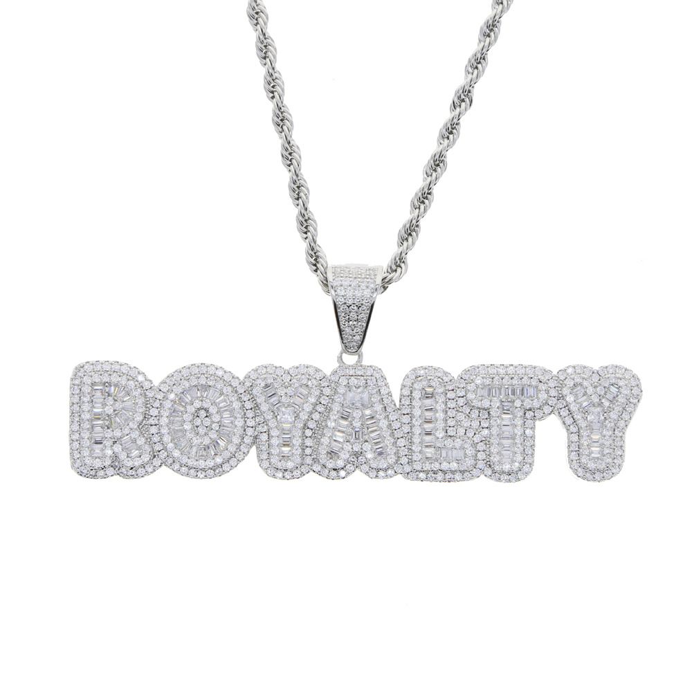 Men's Punk Style ROYALTY Pendant Necklace With Twist Chain, Hip Hop Jewelry For Men, Trendy Letter Charm Letter ROYALTY Pendant Trendy Personality_ipsvogv.com