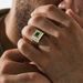 Sanjie 2024 New Gold-plated Simple And Fashionable Square Diamond Green Zircon Men's Striped Ring_ipsvogv.com