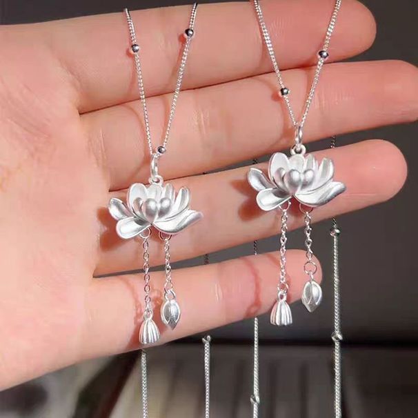 S Pure Silver New Chinese Style Lucky Necklace For Women With A Niche Temperament, High-end And Exquisite Lotus Pendant,_ipsvogv.com