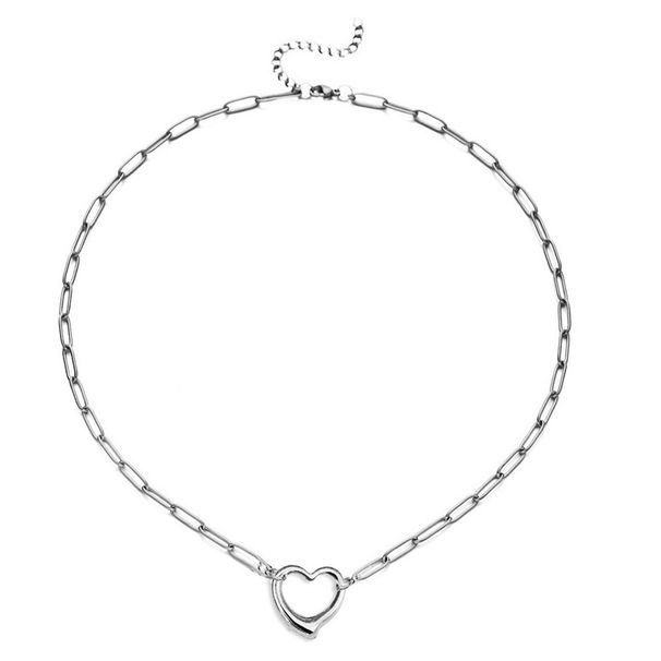 Women's Jewelry Fashion Niche Design Exquisite Stainless Steel Paper Clip Chain Love Hollow Pendant Clavicle Temperament Necklace_ipsvogv.com