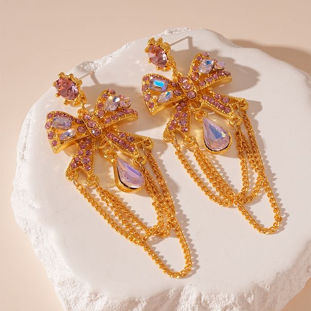 Retro Diamond Bow Water Drop Tassel Silver Needle Earrings Elegant Light Luxury Premium Earrings_ipsvogv.com