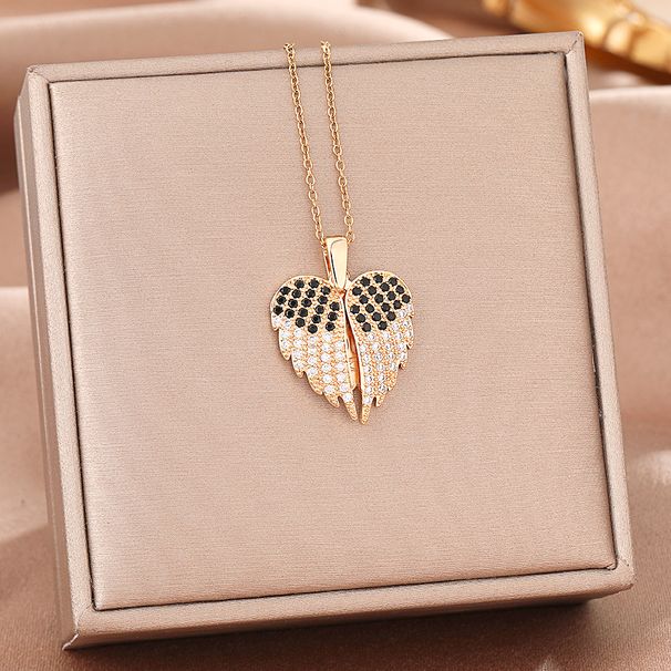 Creative New Angel Wing With Two Wings, Heart-shaped Diamond Studded Stainls Steel Women's Gift Necklace And_ipsvogv.com