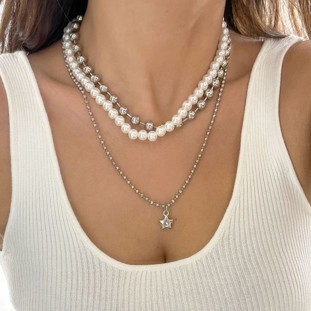 Mixed Color Vacation Style Pearl Creative Star Shaped Pendant Beaded Necklace_ipsvogv.com