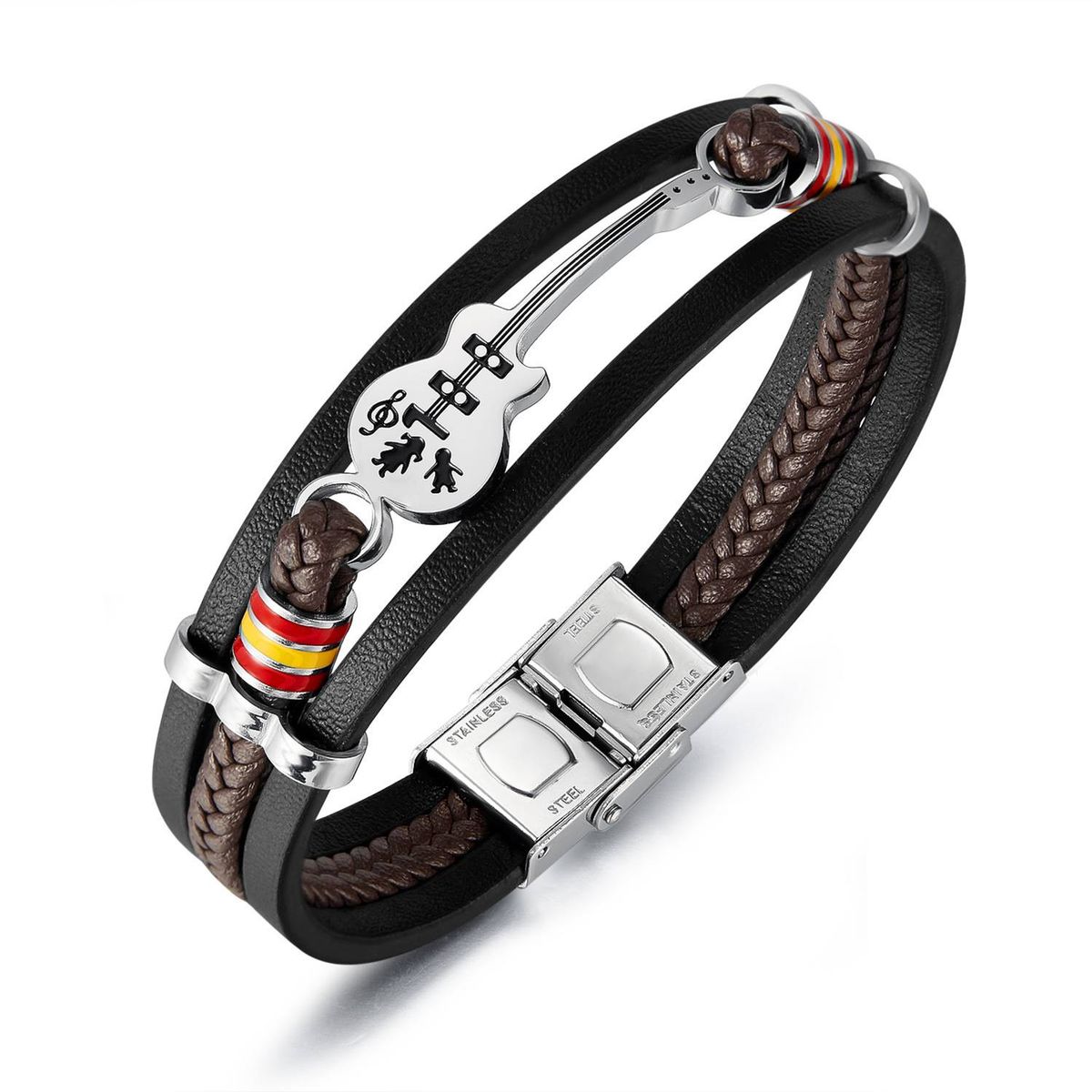 Men's Jewelry Punk Leather Bracelet Men's Guitar Bracelet Multi Layer Braided Bracelet Leather Rope Gift For Boyfriend_ipsvogv.com