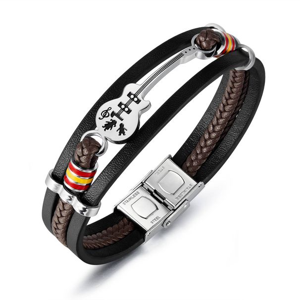 Men's Jewelry Punk Leather Bracelet Men's Guitar Bracelet Multi Layer Braided Bracelet Leather Rope Gift For Boyfriend_ipsvogv.com