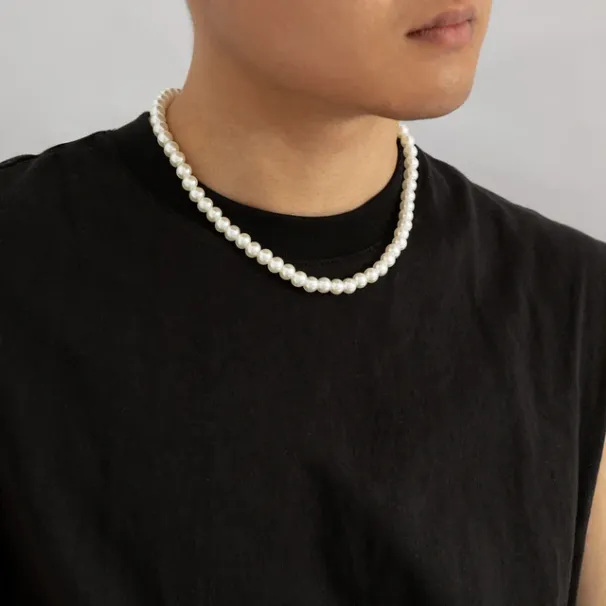 Hot Sales Trendy Beaded Pearl Short Choker Necklace Men Simple Handmade Strand Beads Chain Necklaces 2024 Fashion_ipsvogv.com