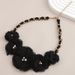 Korean And Japanese Style Fashion Accessories Sweet Fabric Necklace Short Black Pink Flower Collarbone Chain Versatile_ipsvogv.com