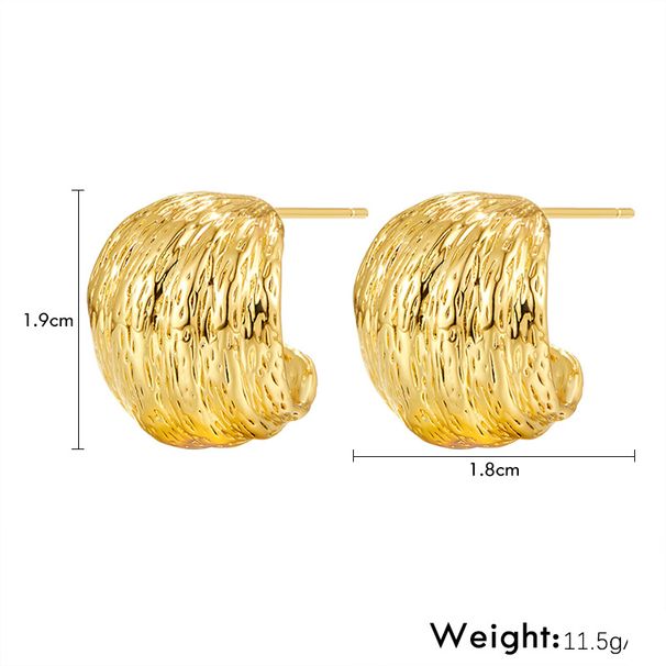 French pleated brushed texture earrings for women, personalized and fashionable C shaped, high grade and atmospheric earrings_ipsvogv.com