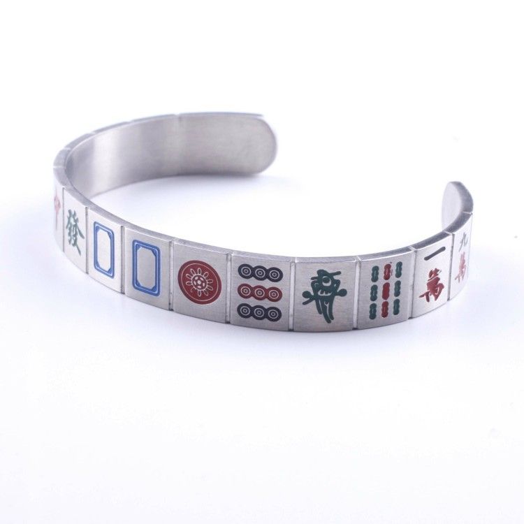 Personality Fashion Versatile Creative Titanium Steel Trend Couple Thirteen Mahjong Open Mahjong Bracelet_ipsvogv.com