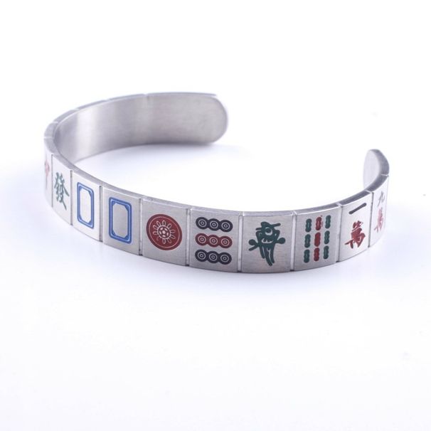 Personality Fashion Versatile Creative Titanium Steel Trend Couple Thirteen Mahjong Open Mahjong Bracelet_ipsvogv.com