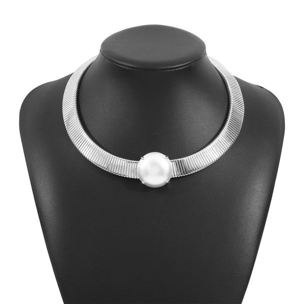 N12158 niche trend big pearl metal texture necklace exaggerated personality high-end snake bone chain collar_ipsvogv.com