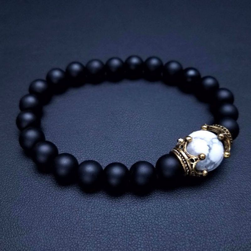 New Beaded Creative Tiger Eye Stone Matte Crown Elastic Men's Bracelet_ipsvogv.com