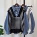 Women's Clothing Contrast color striped stitching denim sweater tops autumn and winter new Korean loose casual sweater pullover for women_ipsvogv.com