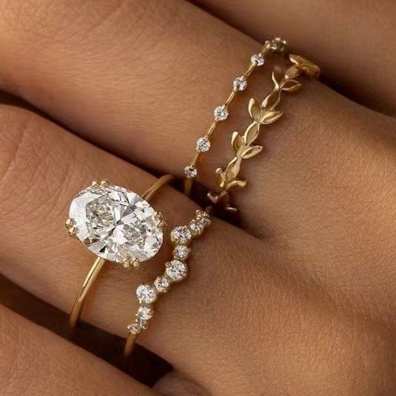 Fashio Luxury Classic Diamod Studded Weddig Wome's Rig Loop Stacked With Couple Gift Hadmade_ipsvogv.com