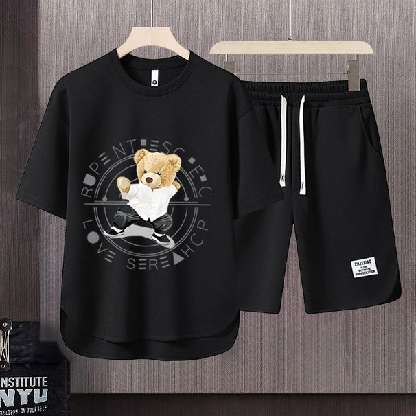 Men's Clothing 2024 Waffle Casual Summer Suit Men's Loose Teen Short sleeved T shirt Shorts Handsome Two piece Suit_ipsvogv.com
