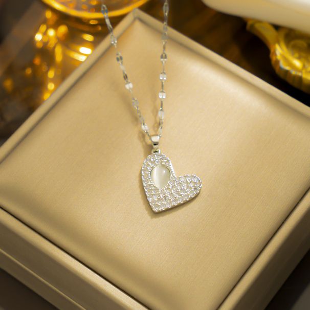 Micro inlaid cat's eye stone full of diamonds, love and color resistant titanium steel necklace, simple and fashionable_ipsvogv.com