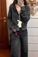 Black gray short cardigan coat female Spring and autumn new fat mm large size hooded small American design sense hoodie_ipsvogv.com