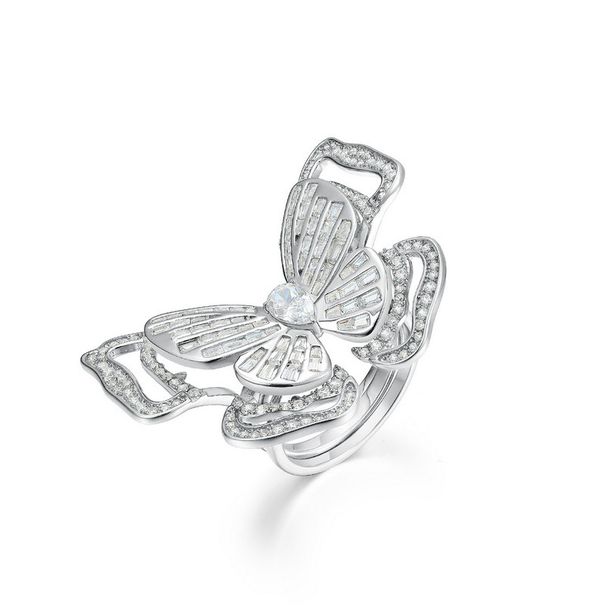 Butterfly Design High Carbon Diamond Ring S925 Silver Full Inlaid Colored Gemstone Finger Ring Light Luxury Fashion Personality_ipsvogv.com