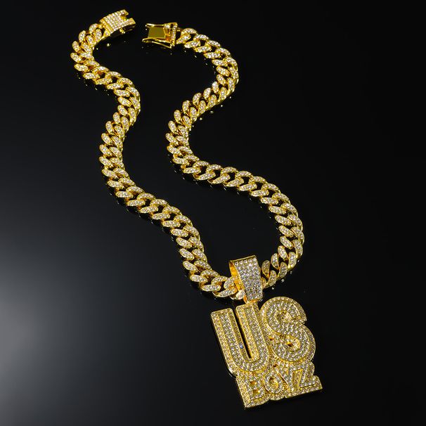 New USBOYZ Letter Full Diamond Pendant, Rap Singer Street Dance Personality, Cool Big Necklace Accessory_ipsvogv.com