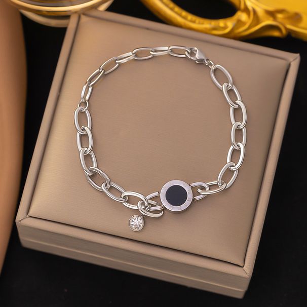 Jewelry Double-sided Black White Bracelet, Women's Titanium Steel Jewelry, Roman Numeral Adjustable And Bracelet_ipsvogv.com