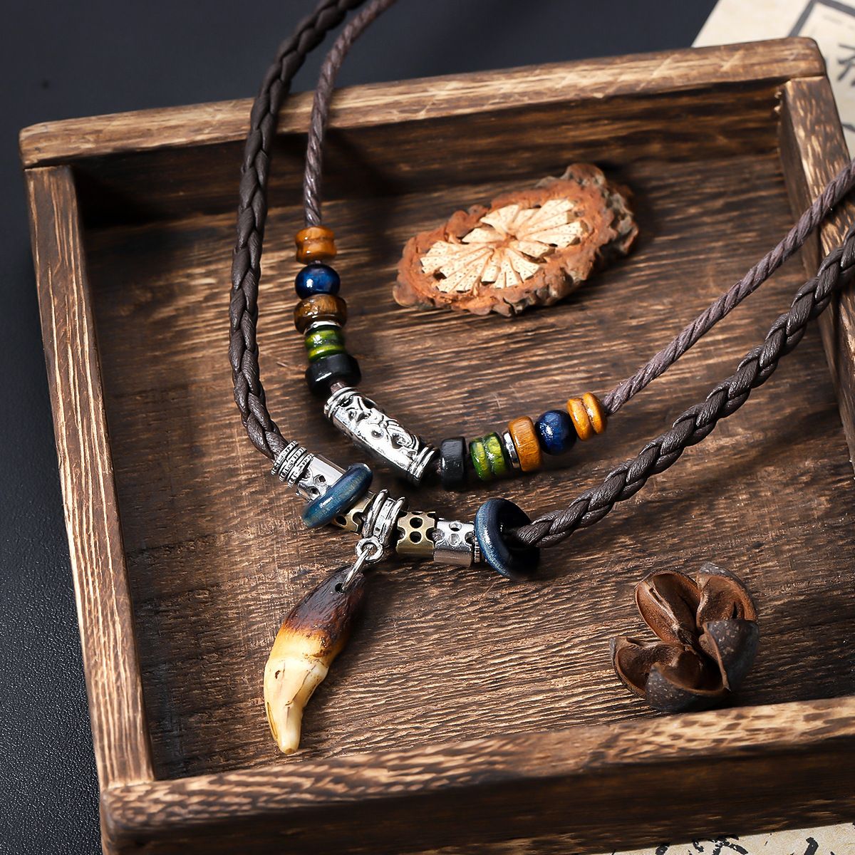 Wolf Teeth Double Layered Stacked Necklace Men's New Ethnic Style Fashion Personalized Design Women's High End Versatile_ipsvogv.com