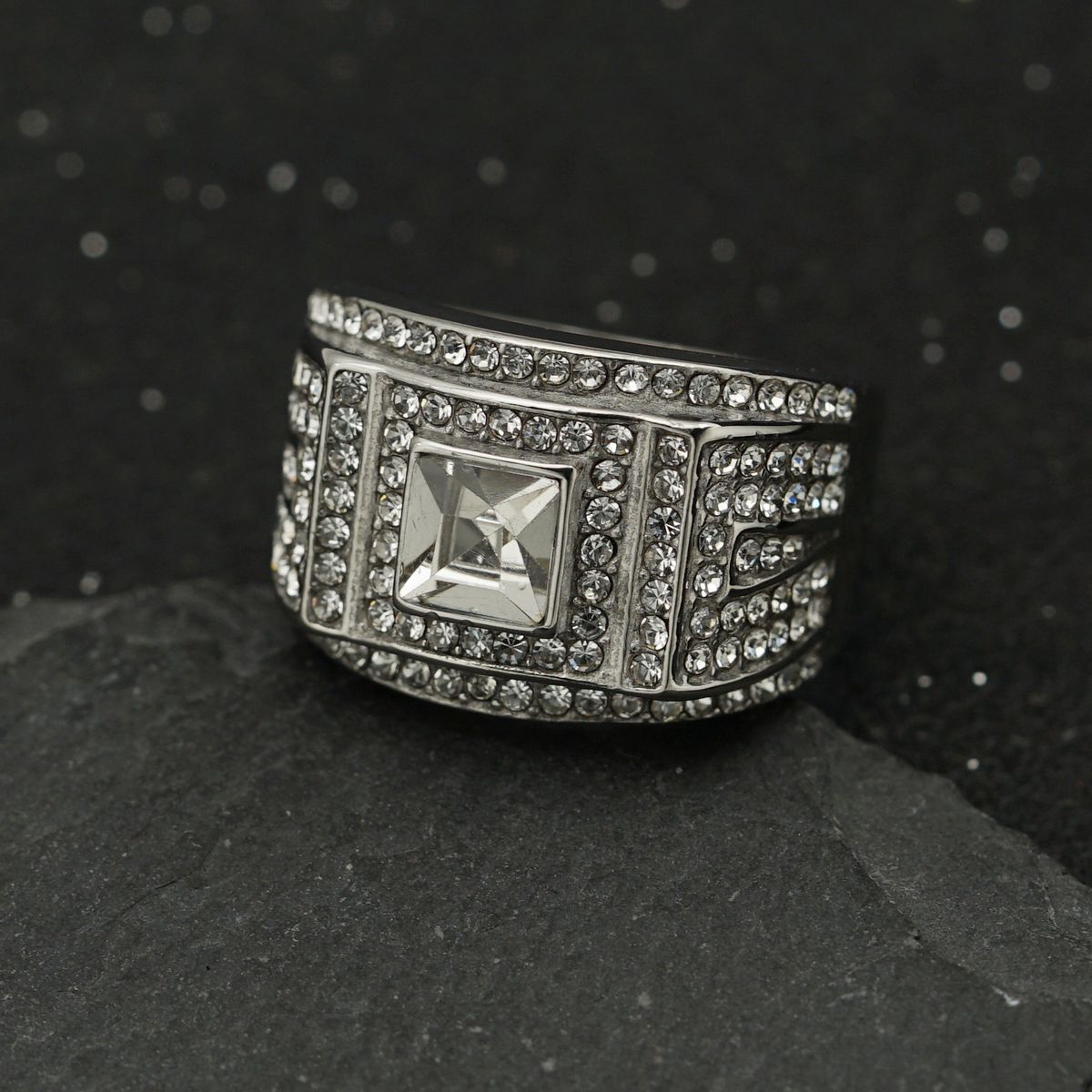 New 316 Stainless Steel Full 3D Colorful Diamond Fashion Personality Men's Ring_ipsvogv.com