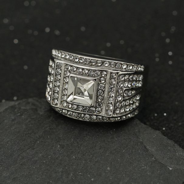 New 316 Stainless Steel Full 3D Colorful Diamond Fashion Personality Men's Ring_ipsvogv.com