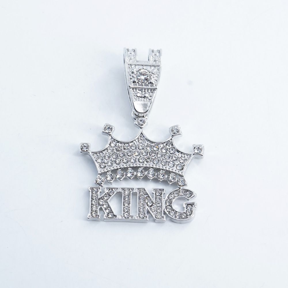 Men's Necklace Hip Hop Full Diamond Crown Letter KING Pendant Street Trend Cool Alloy Necklace Accessories Men_ipsvogv.com