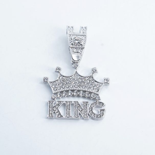 Men's Necklace Hip Hop Full Diamond Crown Letter KING Pendant Street Trend Cool Alloy Necklace Accessories Men_ipsvogv.com