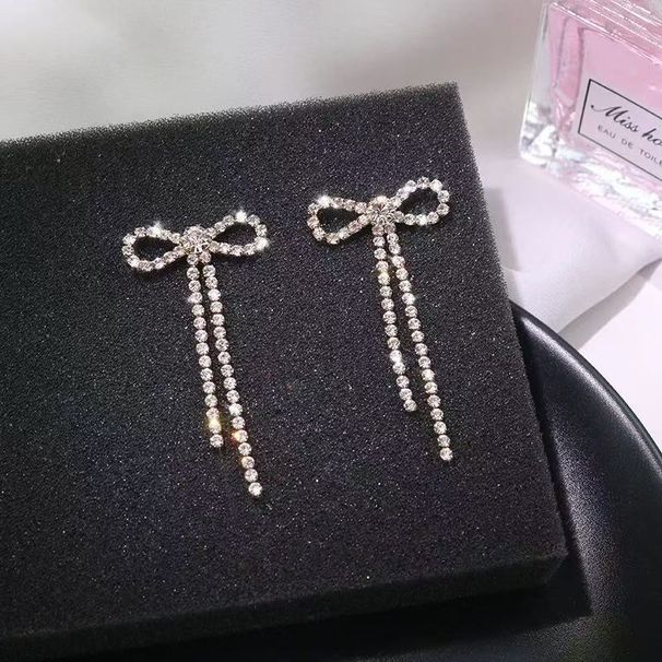 High End Bow Tassel Earrings For Women Shiny Diamond Studded Small Earrings Elegant Trendy Earrings_ipsvogv.com