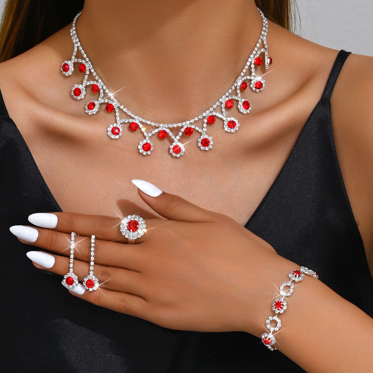 Women’s Jewelry Set Fashion Jewelry Necklace Earrings Bracelet Ring Set Female Bride Wedding Accessories Dress Jewelry Water Drop_ipsvogv.com