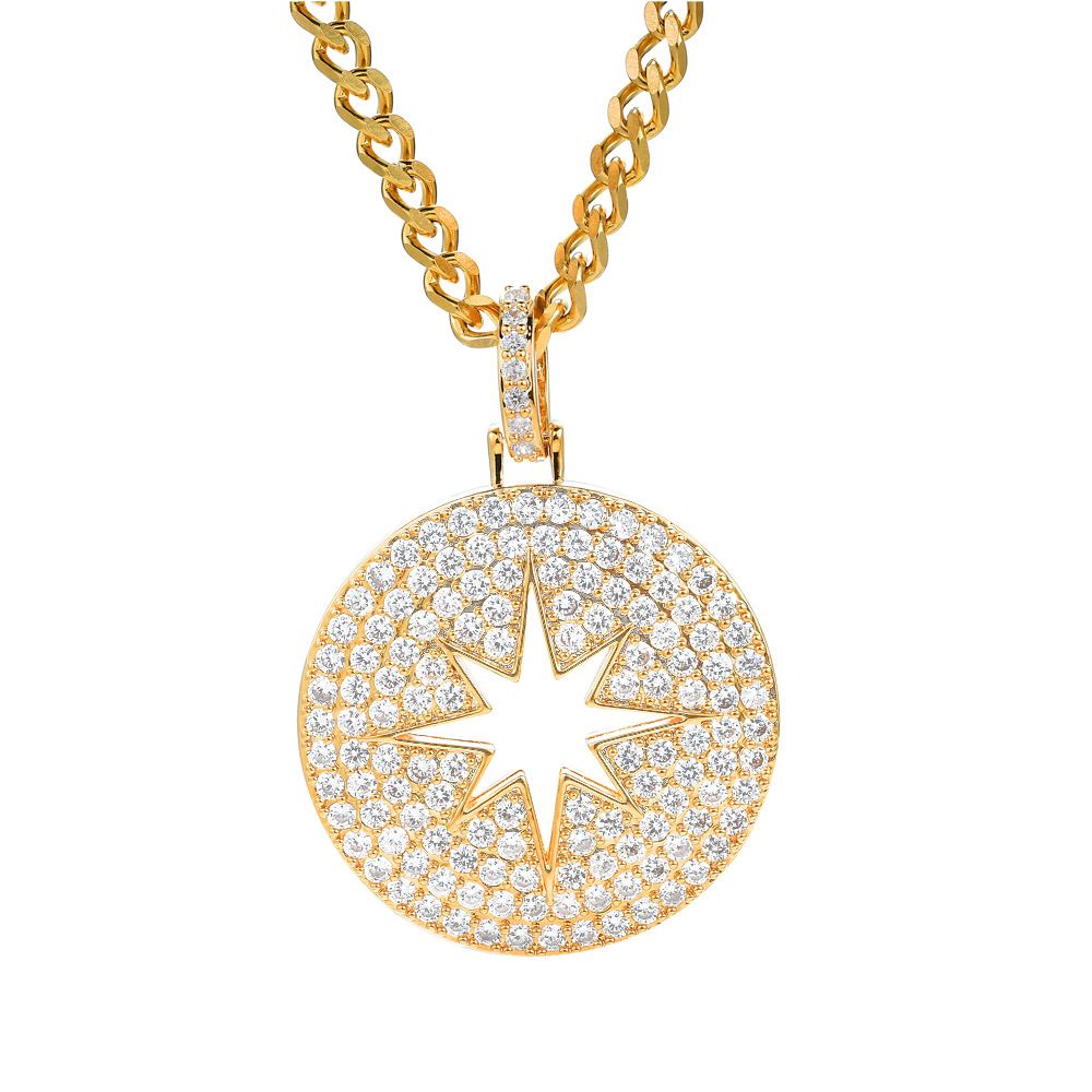 Pendants & Charms New Round Hollow Star Pendant Micro Inlaid Zircon Pendant Military Brand Hip Hop Jewelry_ipsvogv.com