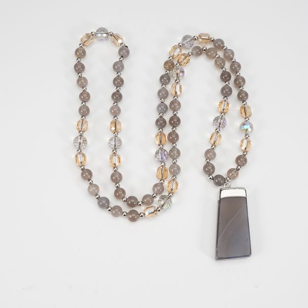 Agate Pendant 8mm Agate Stone Natural Semi Precious Stone Glass Crystal Sweater Chain Necklace Women_ipsvogv.com