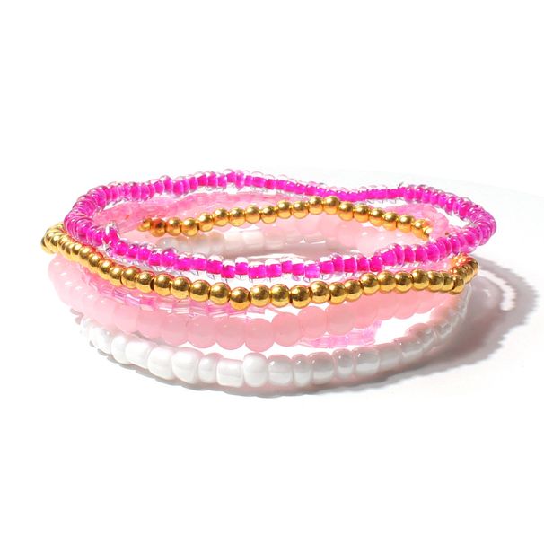 Bohemian style beaded fashionable multi-layer beige mixed color elastic bracelet, F16310_ipsvogv.com